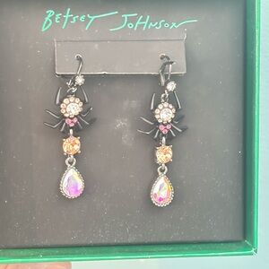 Betsey Johnson Black and Pink Spider Earrings
